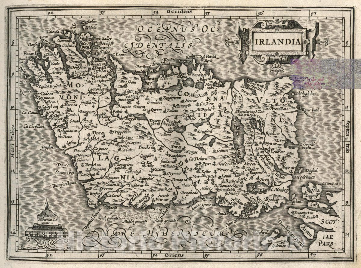 Historic Map : Ireland, Irlandia. (to accompany) Atlas Minor Gerardi Mercatoris, 1607 Atlas , Vintage Wall Art