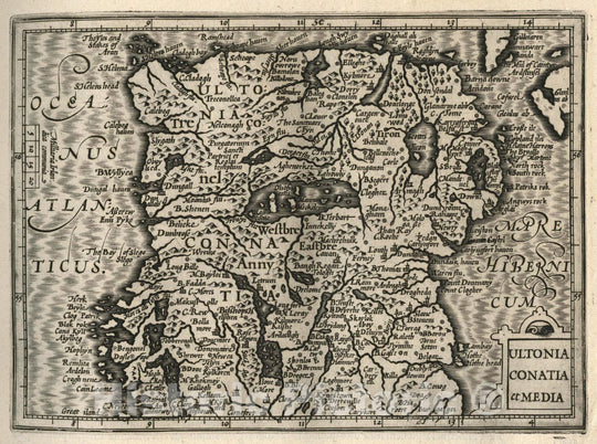 Historic Map : Ireland, Northern Ireland Ultonia Conatia et Media. (to accompany) Atlas Minor Gerardi Mercatoris, 1607 Atlas , Vintage Wall Art