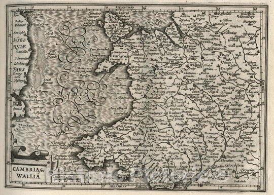 Historic Map : Wales, Cambria sive Wallia. (to accompany) Atlas Minor Gerardi Mercatoris, 1607 Atlas , Vintage Wall Art