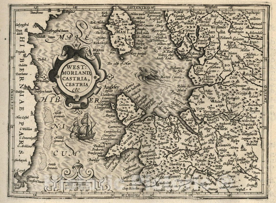 Historic Map : England, Westmoreland Castria, Cestria, etc, 1607 Atlas , Vintage Wall Art