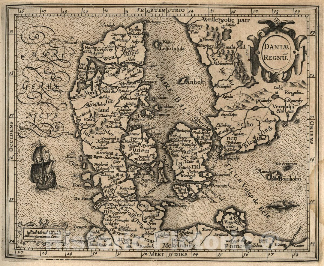 Historic Map : Denmark, Deniae Regnu. (to accompany) Atlas Minor Gerardi Mercatoris, 1607 Atlas , Vintage Wall Art