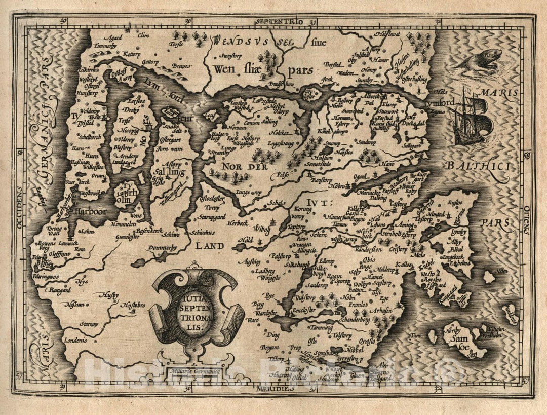 Historic Map : Denmark, Iutia Septentrionalis. (to accompany) Atlas Minor Gerardi Mercatoris, 1607 Atlas , Vintage Wall Art