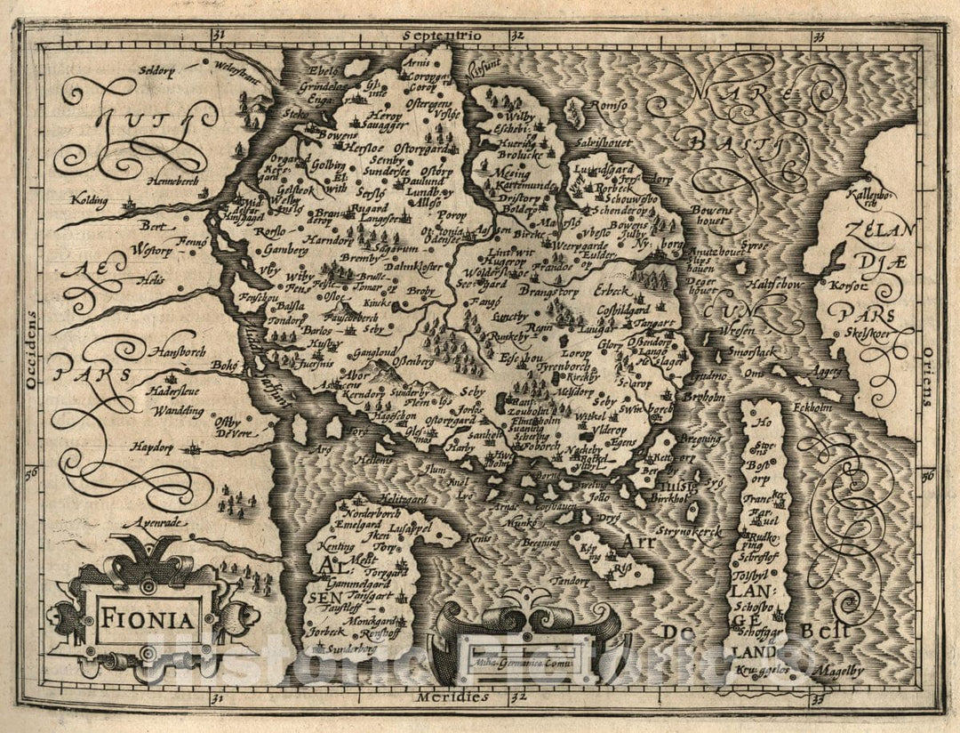 Historic Map : Denmark, Fioni. (to accompany) Atlas Minor Gerardi Mercatoris, 1607 Atlas , Vintage Wall Art