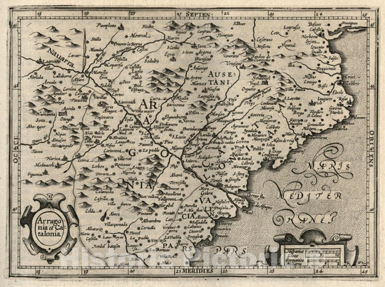 Historic Map : Spain, Arragonia et Catalonia. (to accompany) Atlas Minor Gerardi Mercatoris, 1607 Atlas , Vintage Wall Art