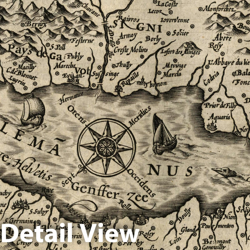 Historic Map : Switzerland, Lake Geneva, Switzerland Lacus Lemannus. (to accompany) Atlas Minor Gerardi Mercatoris, 1607 Atlas , Vintage Wall Art