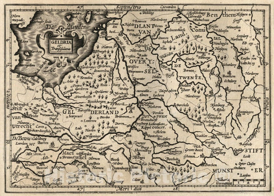 Historic Map : Netherlands, Geldria et Transisulana. (to accompany) Atlas Minor Gerardi Mercatoris, 1607 Atlas , Vintage Wall Art