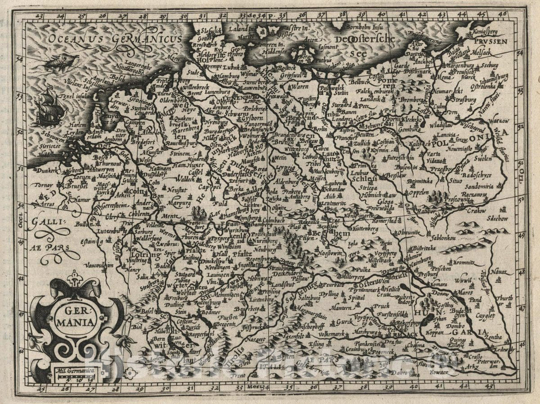 Historic Map : Germany, Germania. (to accompany) Atlas Minor Gerardi Mercatoris, 1607 Atlas , Vintage Wall Art