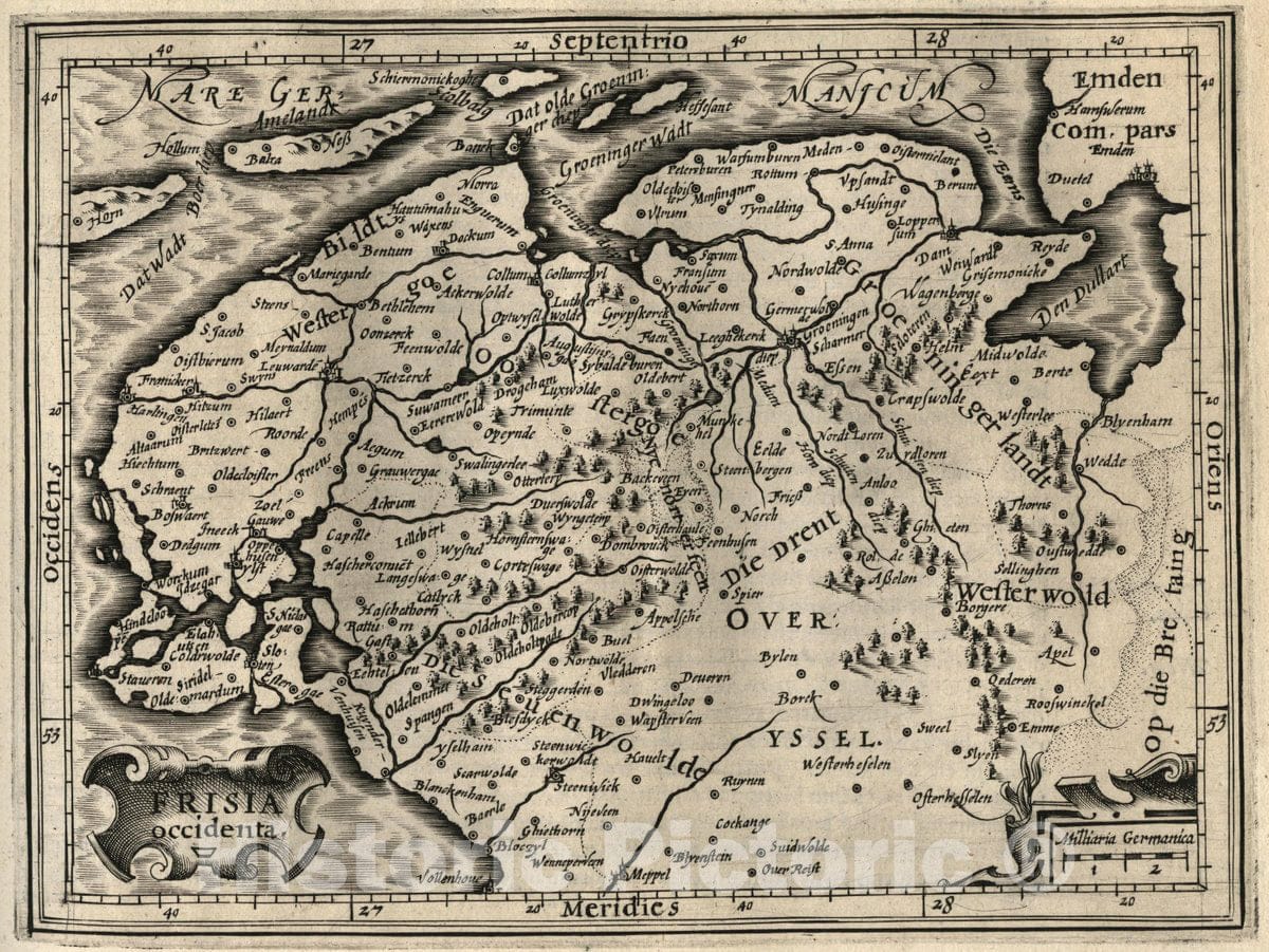 Historic Map : Netherlands, Frisia Occidenta. (to accompany) Atlas Minor Gerardi Mercatoris, 1607 Atlas , Vintage Wall Art