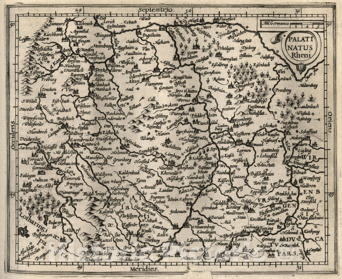 Historic Map : Germany, Palatinatus Rheni. (to accompany) Atlas Minor Gerardi Mercatoris, 1607 Atlas , Vintage Wall Art