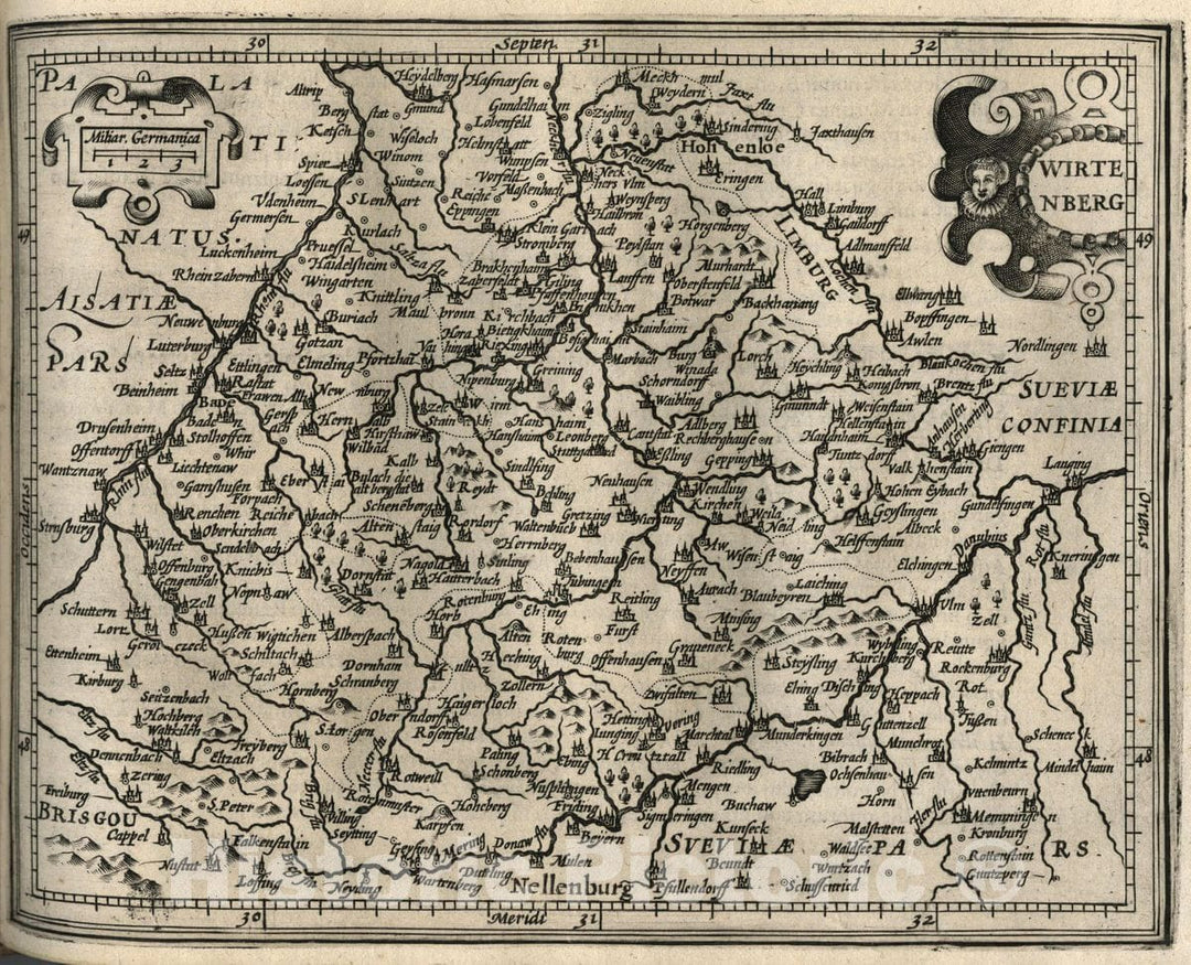 Historic Map : Germany, Wirtenberg. (to accompany) Atlas Minor Gerardi Mercatoris, 1607 Atlas , Vintage Wall Art