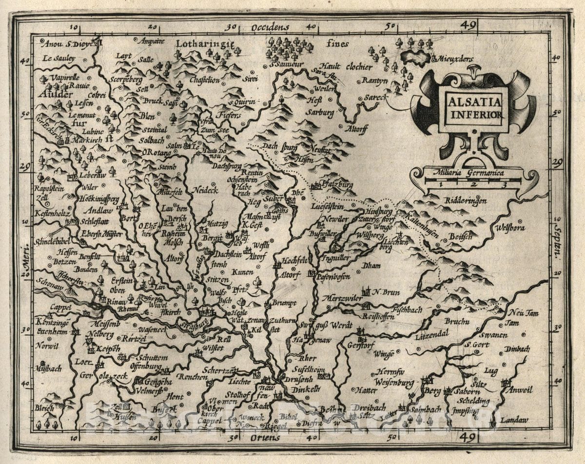 Historic Map : Germany, Alsatia Inferior. (to accompany) Atlas Minor Gerardi Mercatoris, 1607 Atlas , Vintage Wall Art