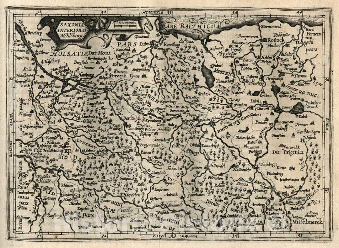 Historic Map : Germany, Saxonia Inferior et Meklenburg, 1607 Atlas , Vintage Wall Art