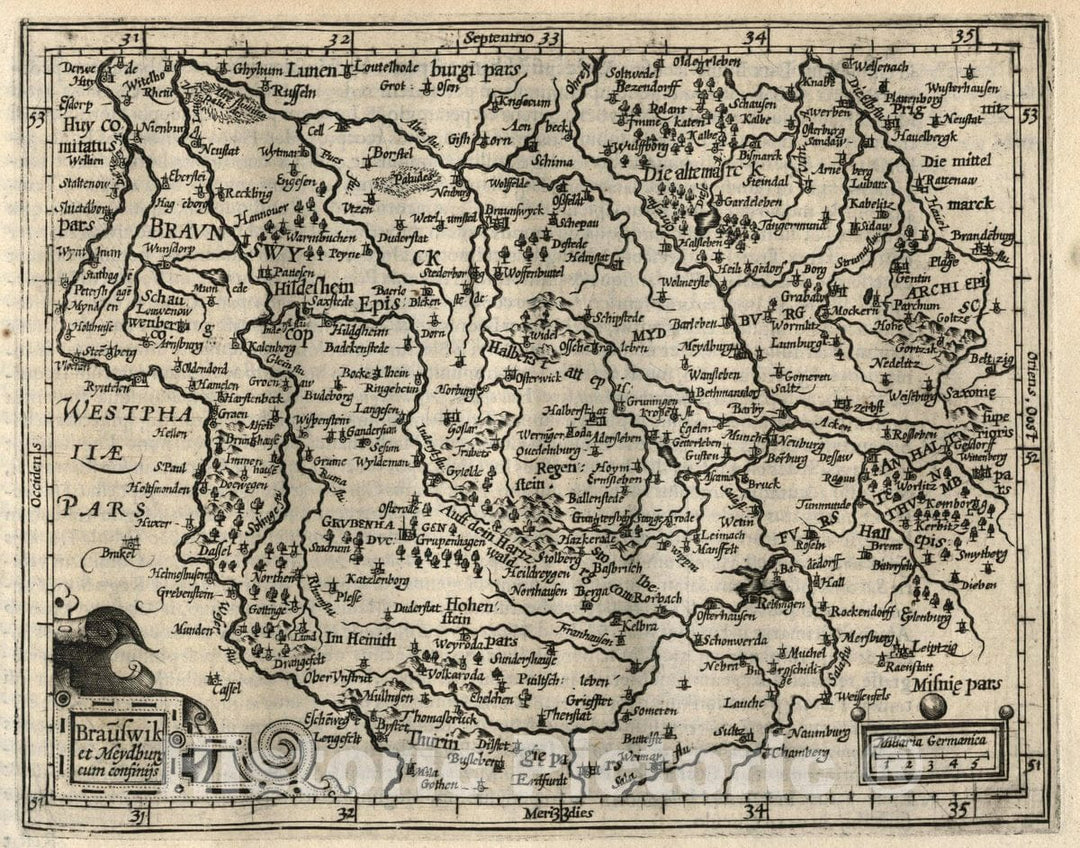 Historic Map : Germany, Braunswik et Meydburg Cum confinijs, 1607 Atlas , Vintage Wall Art