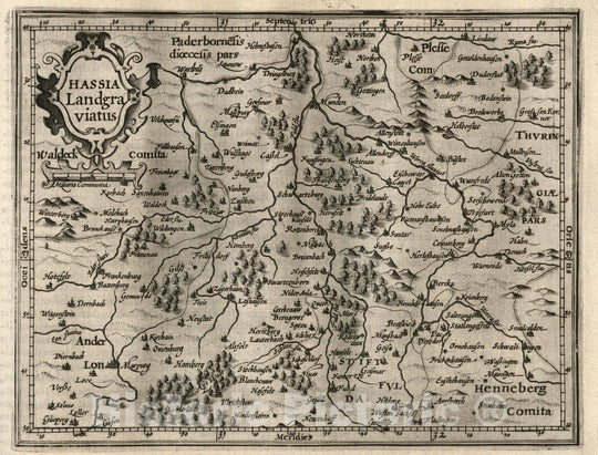 Historic Map : Germany, Hassia Landgraviatus. (to accompany) Atlas Minor Gerardi Mercatoris, 1607 Atlas , Vintage Wall Art