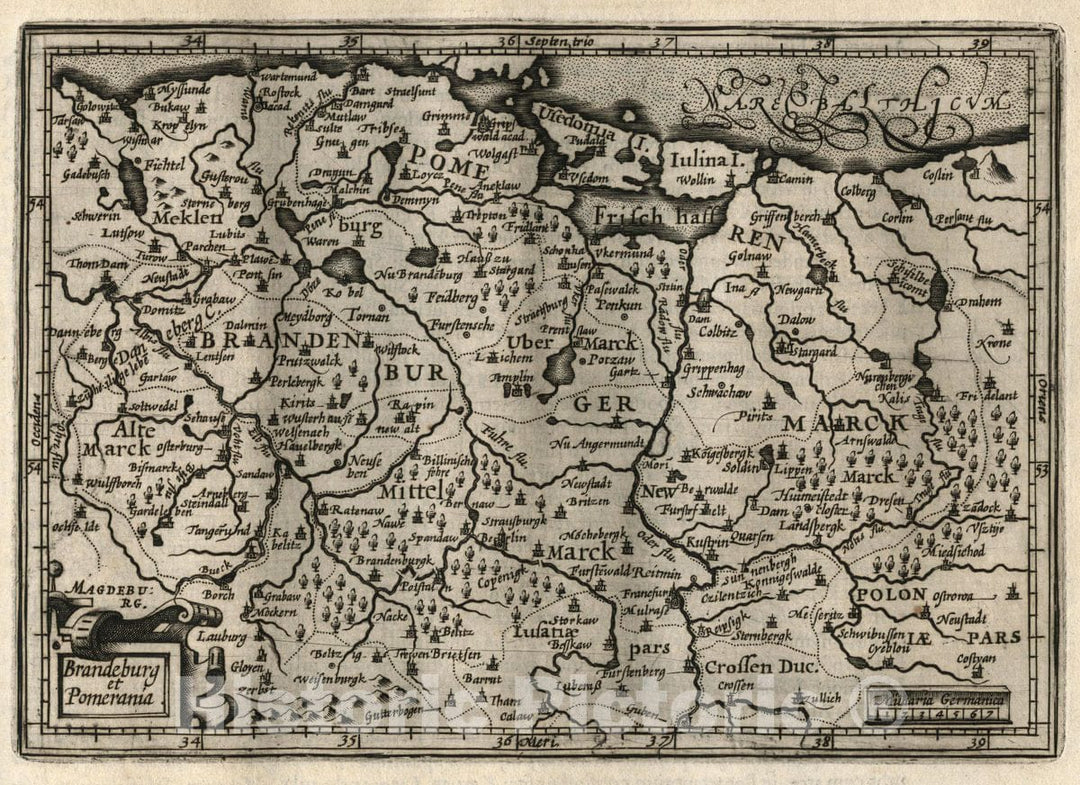 Historic Map : Germany, Brandenburg et Pomerania. (to accompany) Atlas Minor Gerardi Mercatoris, 1607 Atlas , Vintage Wall Art