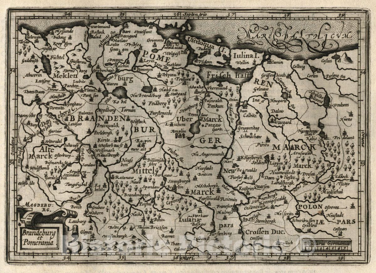 Historic Map : Germany, Brandenburg et Pomerania. (to accompany) Atlas Minor Gerardi Mercatoris, 1607 Atlas , Vintage Wall Art