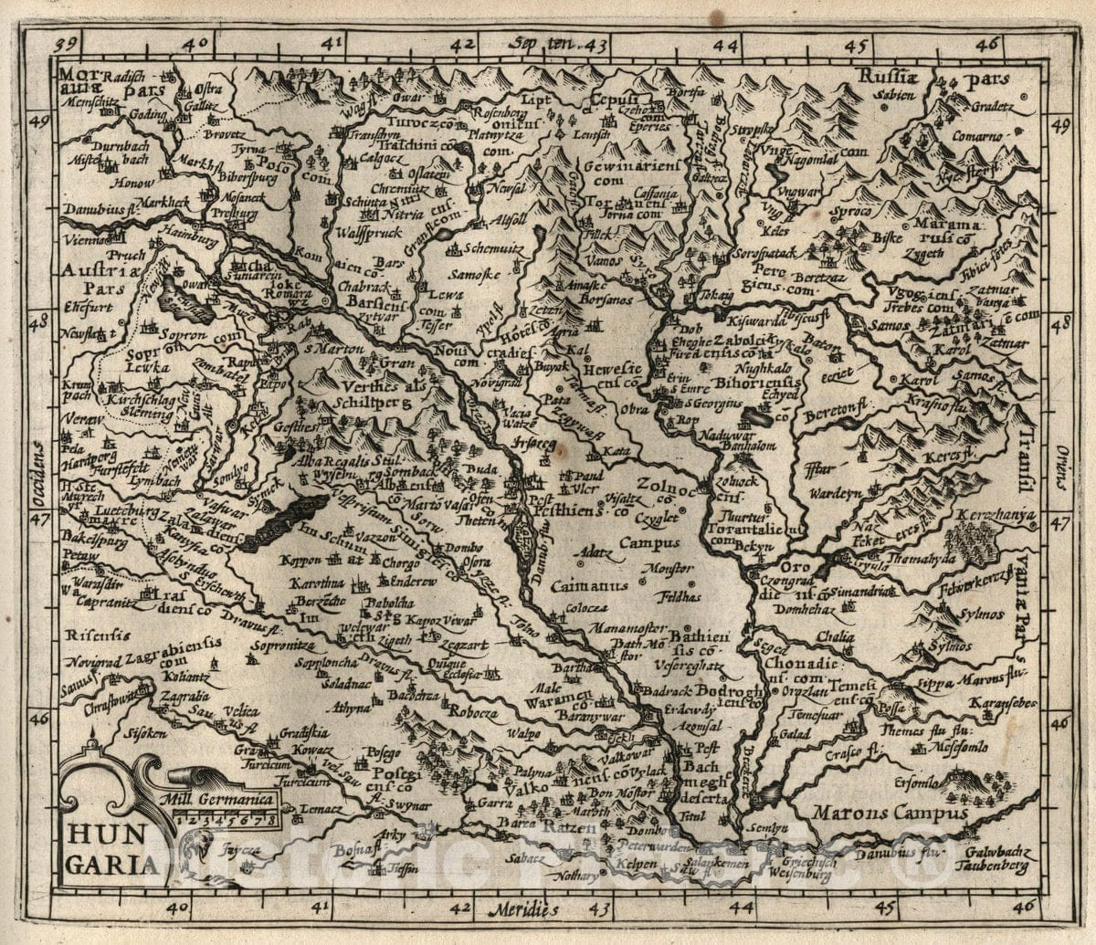 Historic Map : Hungary, Hungaria. (to accompany) Atlas Minor Gerardi Mercatoris, 1607 Atlas , Vintage Wall Art