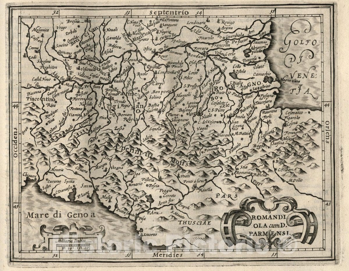 Historic Map : Italy, Romandiola Cum D. Parmensi. (to accompany) Atlas Minor Gerardi Mercatoris, 1607 Atlas , Vintage Wall Art