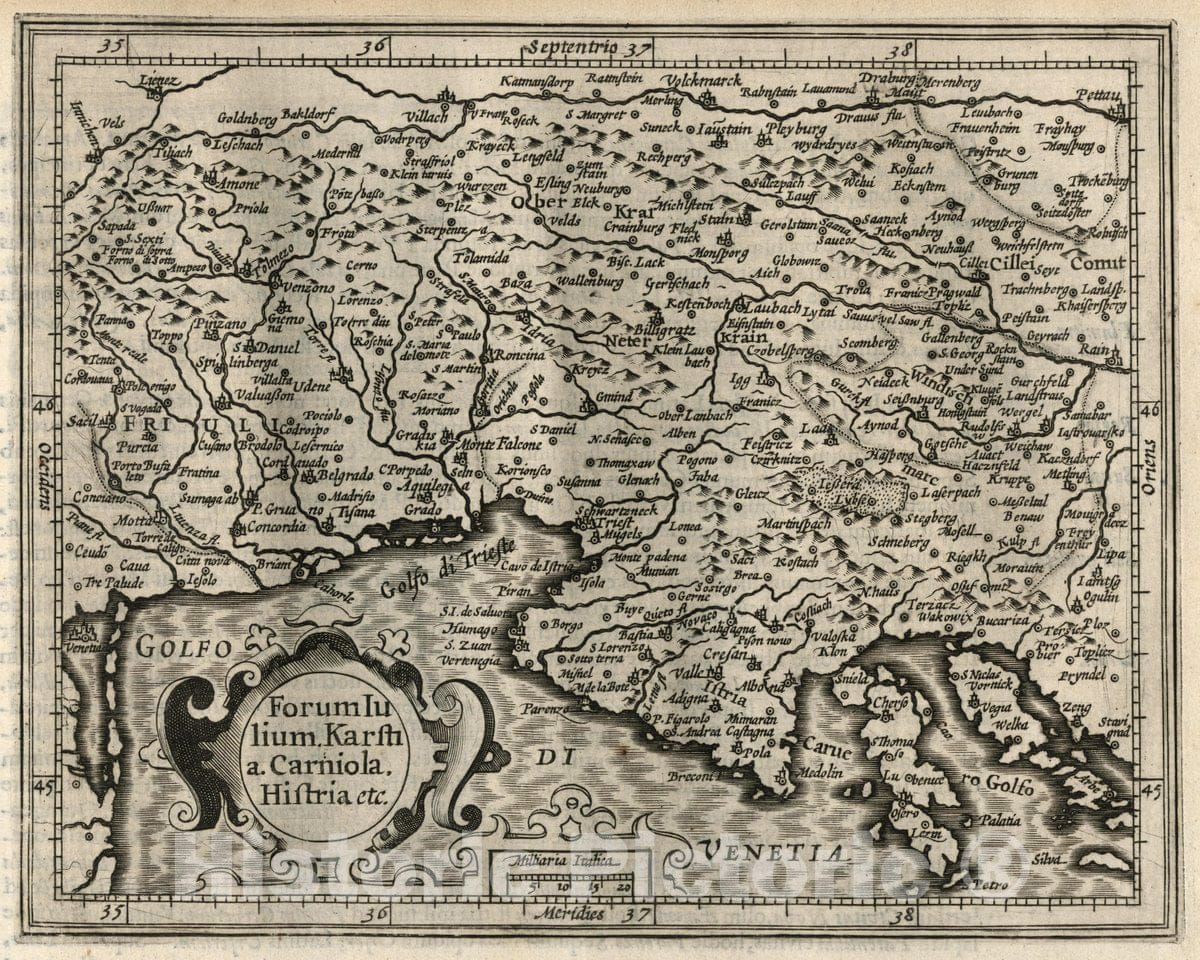 Historic Map : Italy, Forum Iulium, Karstia, Carniola, Histria etc, 1607 Atlas , Vintage Wall Art