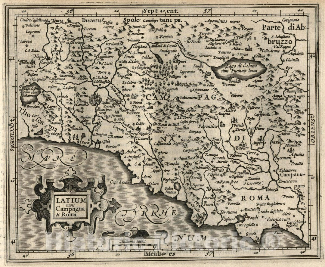 Historic Map : Italy , Rome (Italy), Latium nunc Campagna di Roma. (to accompany) Atlas Minor Gerardi Mercatoris, 1607 Atlas , Vintage Wall Art