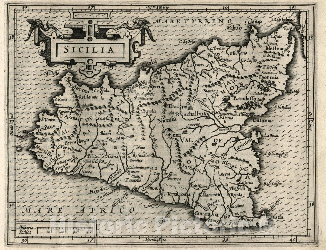 Historic Map : Sicily (Italy) Sicilia. (to accompany) Atlas Minor Gerardi Mercatoris, 1607 Atlas , Vintage Wall Art