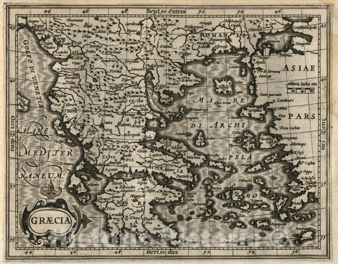 Historic Map : Greece, Graecia (to accompany) Atlas Minor Gerardi Mercatoris, 1607 Atlas , Vintage Wall Art