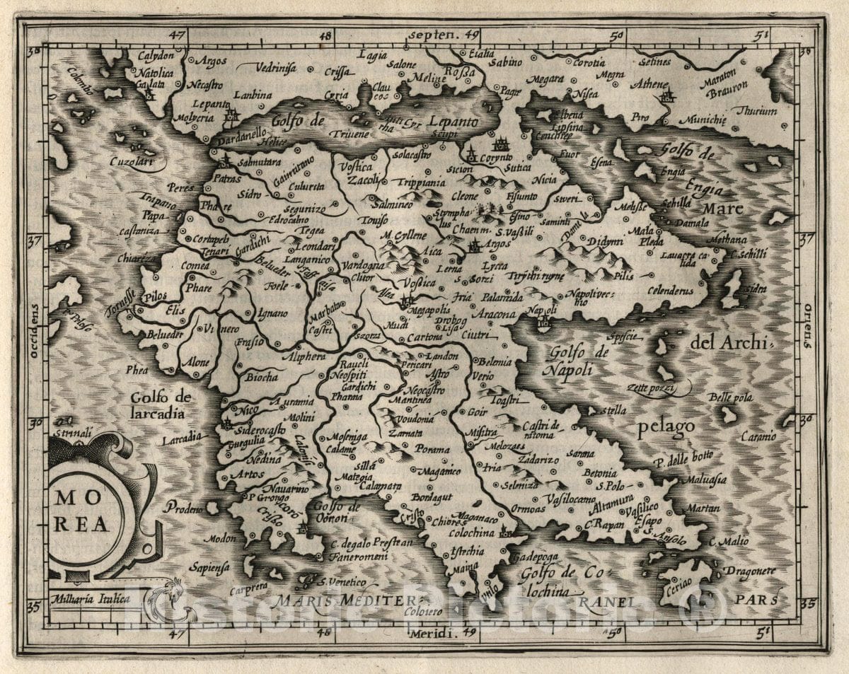 Historic Map : Greece, Morea. (to accompany) Atlas Minor Gerardi Mercatoris, 1607 Atlas , Vintage Wall Art