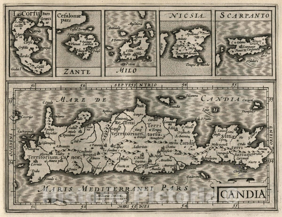 Historic Map : Greece, Crete (Greece) Candia. Corfu, Zante, Milo, Nicsia, Scarpanto, 1607 Atlas , Vintage Wall Art