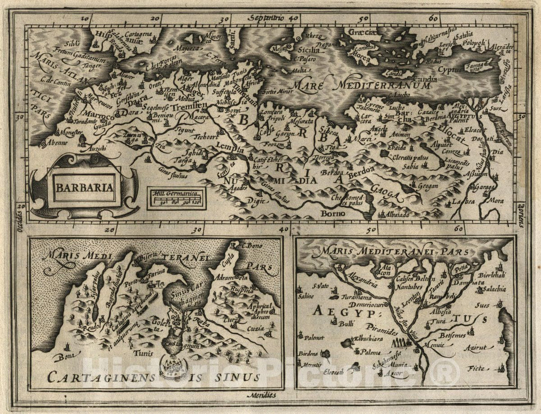 Historic Map : Africa, North Barbaria. (Insets) Carthaginensis Sinus. (with) Aegyptus, 1607 Atlas , Vintage Wall Art