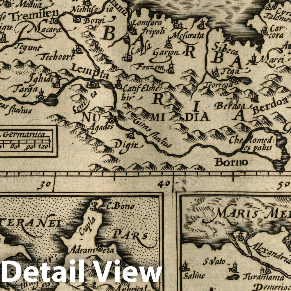 Historic Map : Africa, North Barbaria. (Insets) Carthaginensis Sinus. (with) Aegyptus, 1607 Atlas , Vintage Wall Art