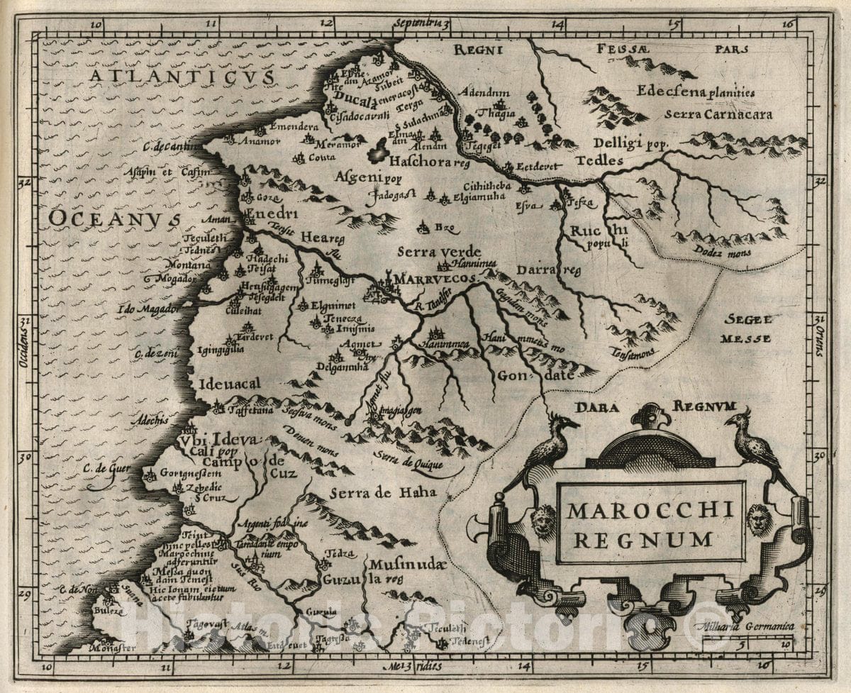 Historic Map : Morocco, , Africa Marocchi Regnum. (to accompany) Atlas Minor Gerardi Mercatoris, 1607 Atlas , Vintage Wall Art