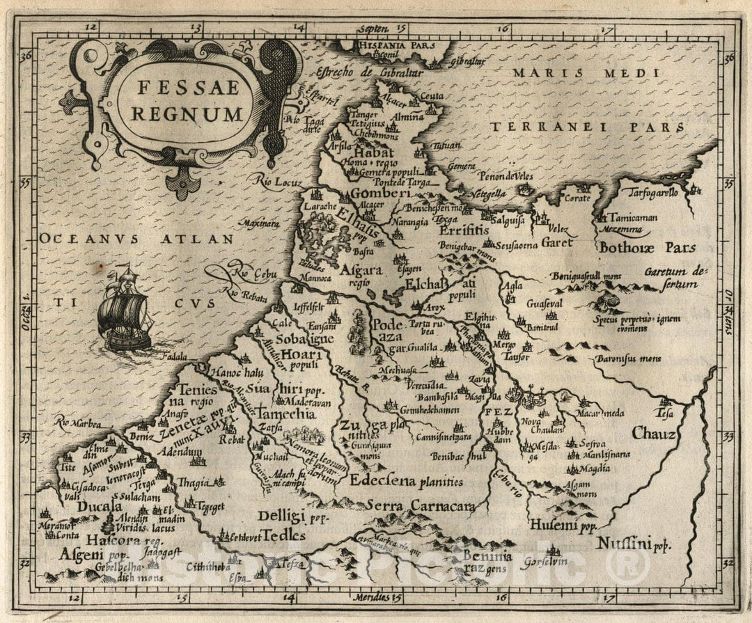 Historic Map : Morocco, , Africa Fessae Regnum. (to accompany) Atlas Minor Gerardi Mercatoris, 1607 Atlas , Vintage Wall Art