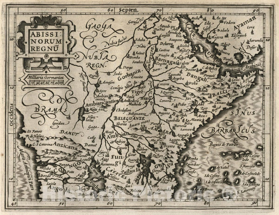 Historic Map : Africa, Central Abissinorum Regnum. (to accompany) Atlas Minor Gerardi Mercatoris, 1607 Atlas , Vintage Wall Art