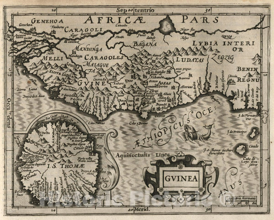 Historic Map : Guinea, , Africa Gvinea.(Inset) I. S. Thomae. (to accompany) Atlas Minor Gerardi Mercatoris, 1607 Atlas , Vintage Wall Art