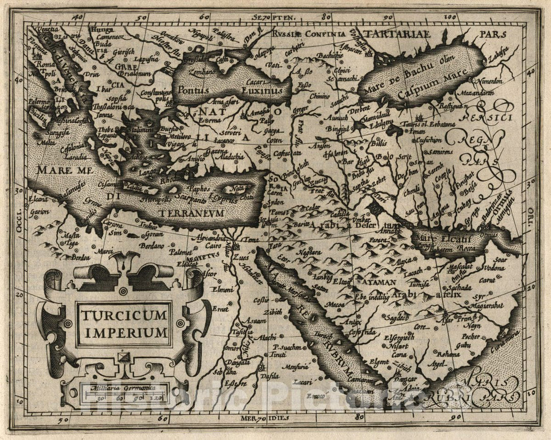 Historic Map : Turkey, Mediterranean Turcicum Imperium. (to accompany) Atlas Minor Gerardi Mercatoris, 1607 Atlas , Vintage Wall Art