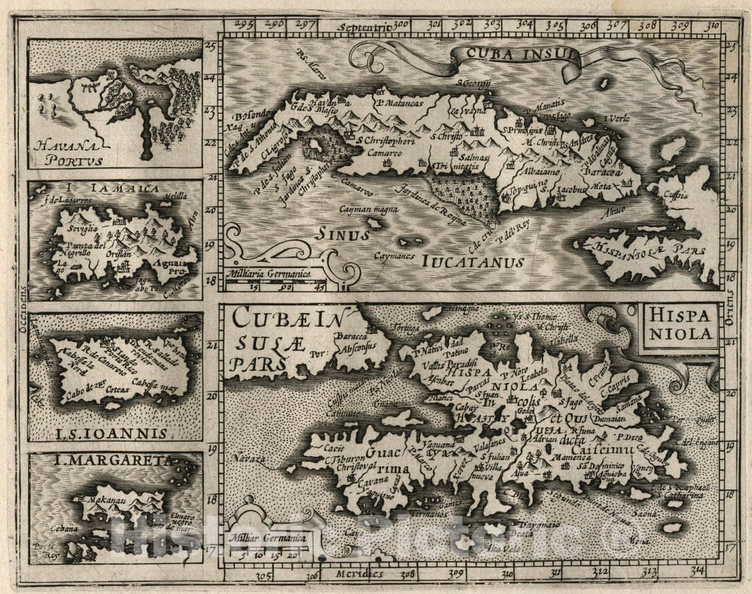 Historic Map : Cuba, , West Indies Cuba insula, Hispaniola insula, 1607 Atlas , Vintage Wall Art