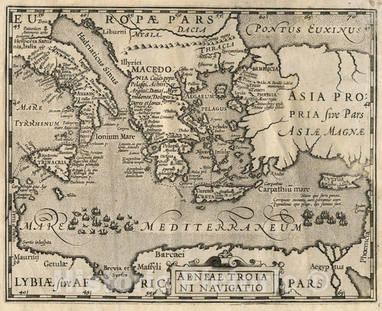 Historic Map : Mediterranean Aeneae Troiani Navigatio. (to accompany) Atlas Minor Gerardi Mercatoris, 1607 Atlas , Vintage Wall Art