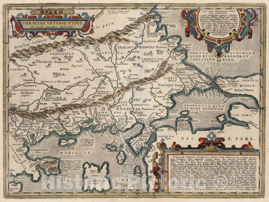 Historic Map : Turkey, Balkan Peninsula Opakh. Thraciae veteris typvs. Abrahami Ortelii. Theatri geographia, 1619 , Vintage Wall Art