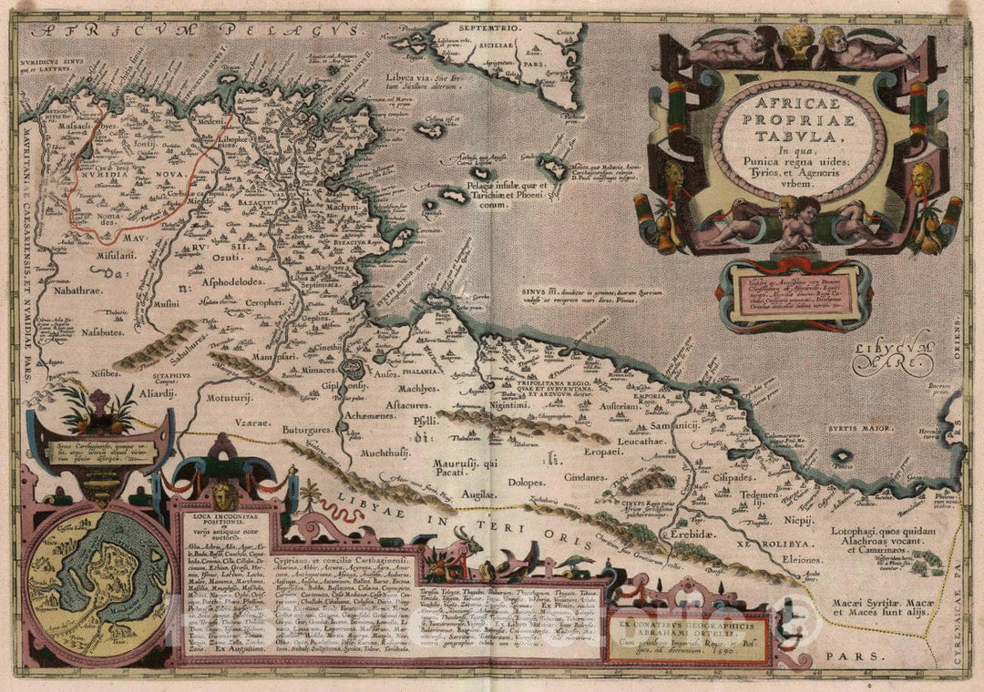 Historic Map : Tunisia, Africa, North Africae propriae tabvla, in qua Punica regna uides, 1590 Atlas , Vintage Wall Art