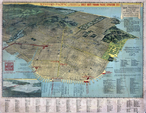 Historic Map : Peter's San Francisco Locator. The Birds-Eye-View Map of The Exposition City, 1914 Pictorial Map - Vintage Wall Art