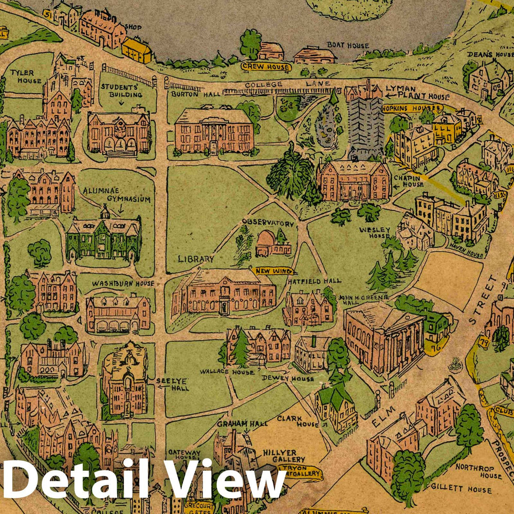 Historic Map : Smith College Campus 1938, 1938 Pictorial Map - Vintage Wall Art