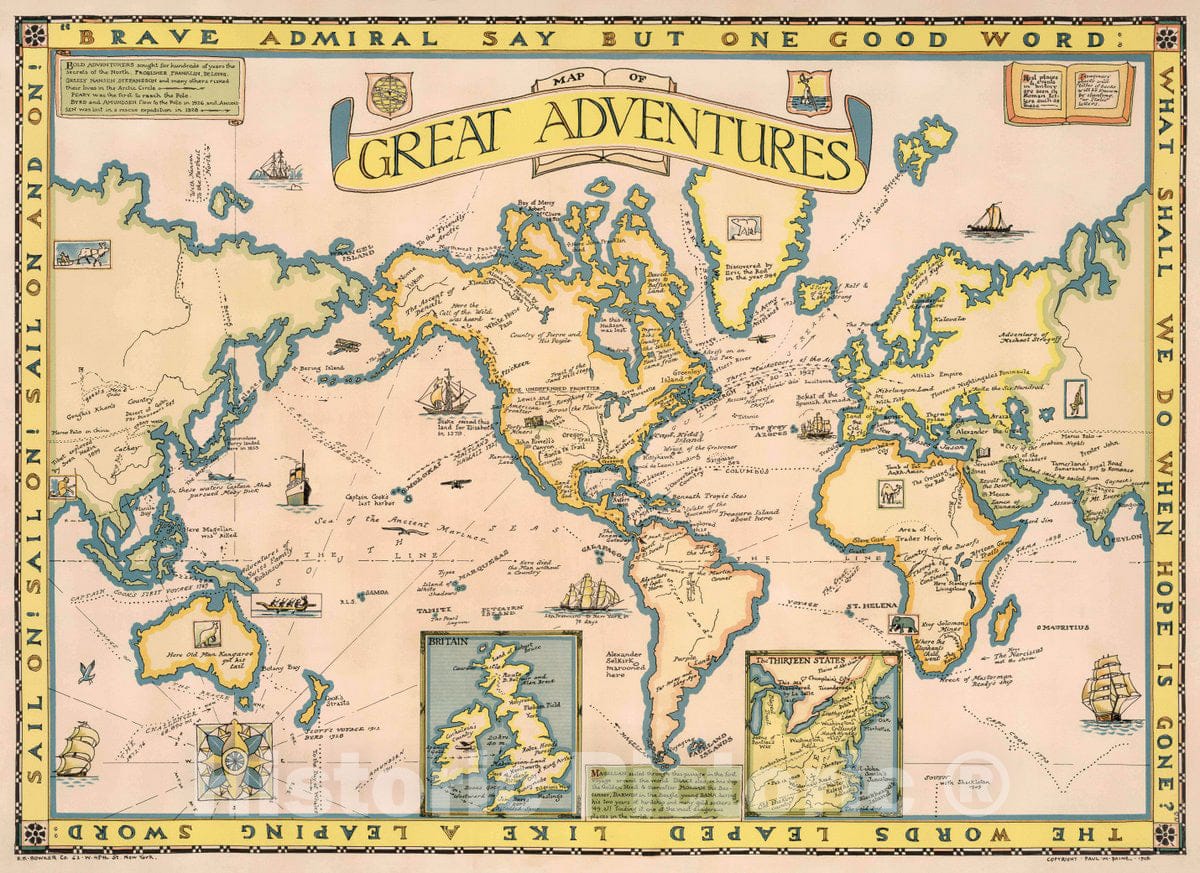 Historic Map : Map of Great Adventures, 1928 Pictorial Map - Vintage Wall Art