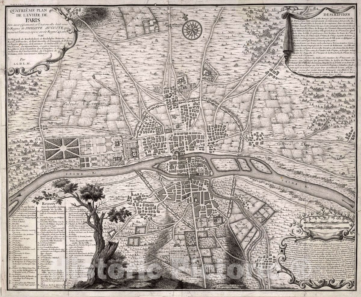 Historic Map : Paris , France, Quatrieme Plan de La Ville de Paris, 1705 City Atlas , Vintage Wall Art