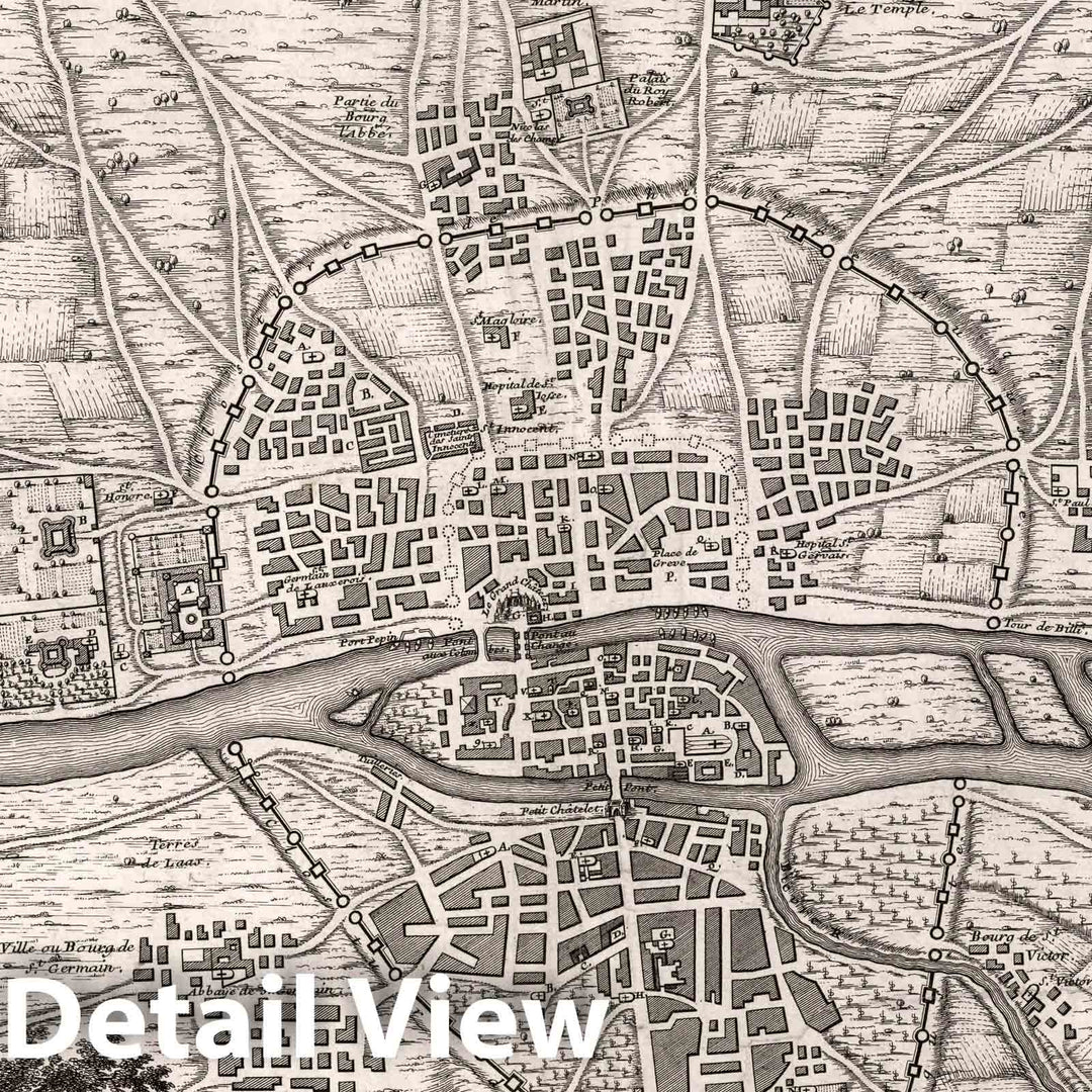 Historic Map : Paris , France, Quatrieme Plan de La Ville de Paris, 1705 City Atlas , Vintage Wall Art