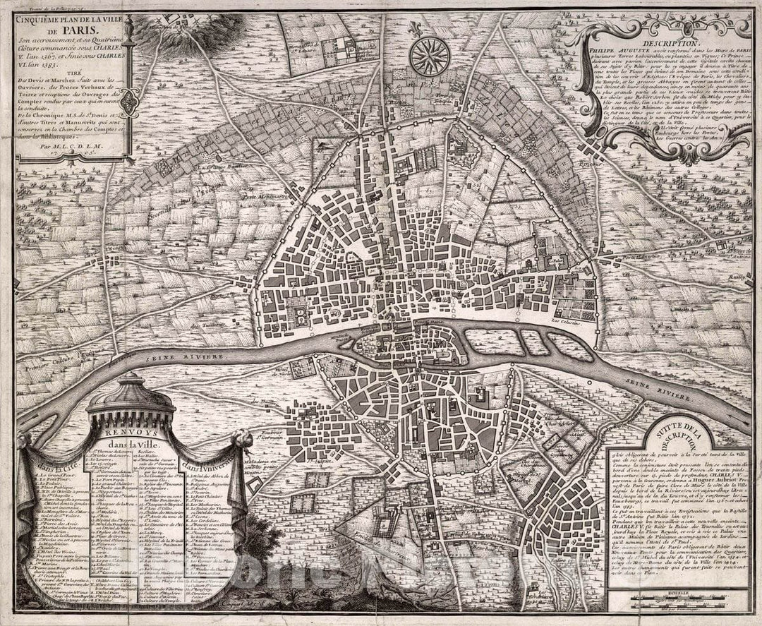 Historic Map : Paris , France, Cinquieme Plan de La Ville de Paris, 1705 City Atlas , Vintage Wall Art