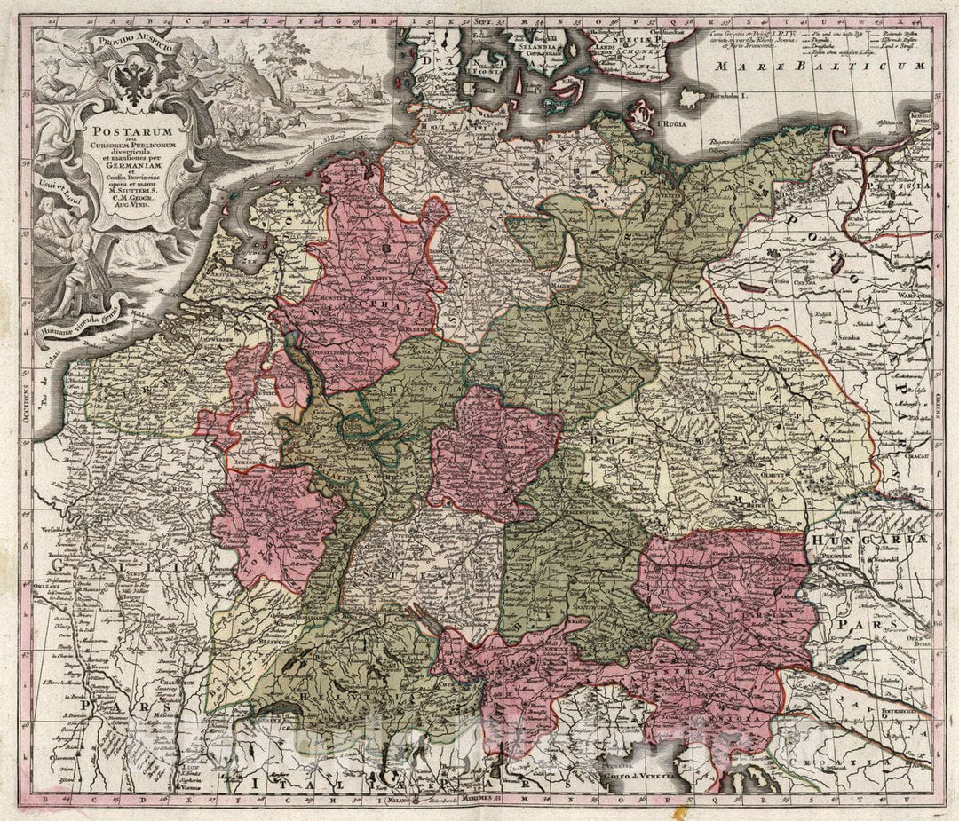 Historic Map : Germany, 1. Postarum seu Cursorum Publicorum Germaniam, 1720 Atlas , Vintage Wall Art