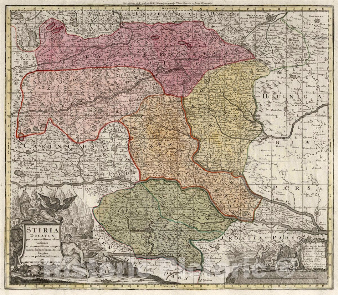 Historic Map : Croatia, Composite Seutter Atlas. 18. Stiria Ducatus, 1750 Atlas , Vintage Wall Art