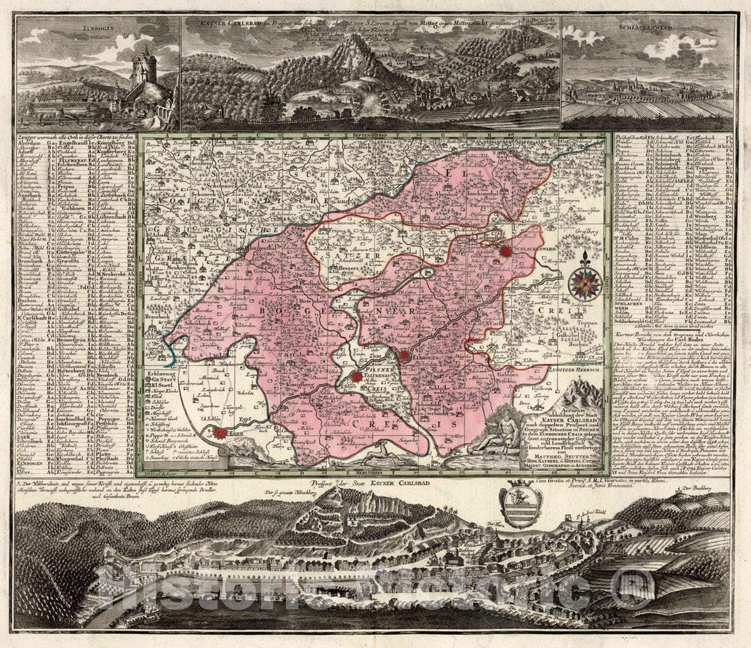 Historic Map : Czech Republic, 1740 24. Accurate abildung der Statt Kayser Carlsbad. , Vintage Wall Art