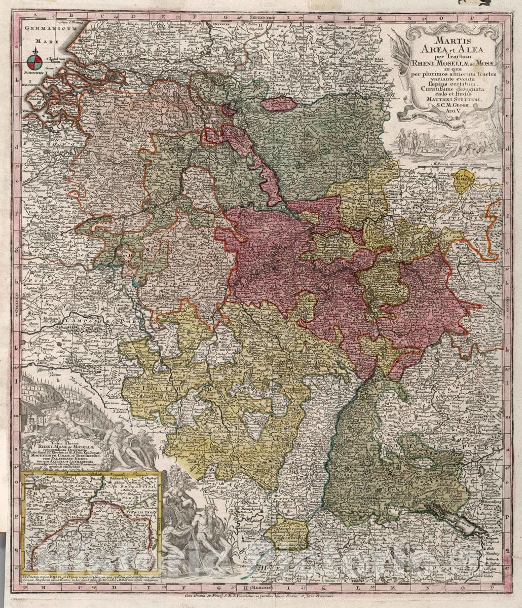 Historic Map : Germany, 25. Martis Area et Alea per Tractum Rheni Moselle ac Mosae, 1744 Atlas , Vintage Wall Art