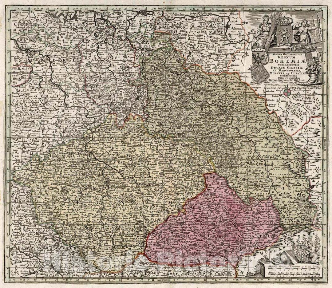 Historic Map : Germany, Bohemia (Czech Republic) 27. Regnum Bohemia Cum Silesiae, et Marchionattib, Marovia, et Lusatin, 1740 Atlas , Vintage Wall Art